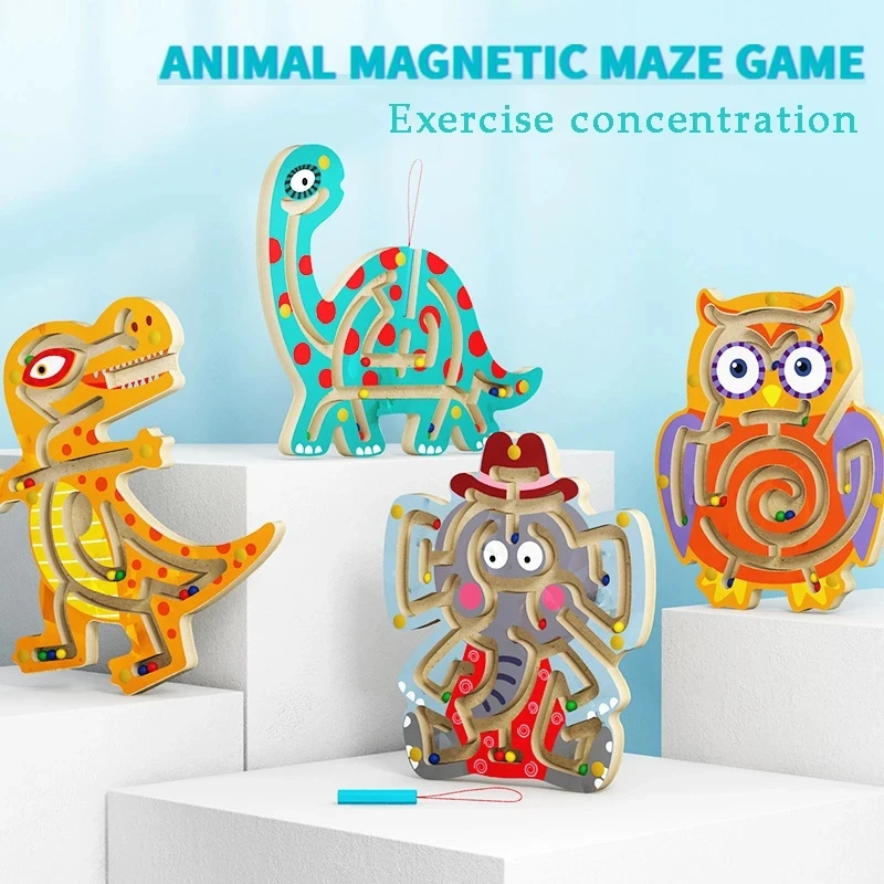 

Wooden Montessori Animal Track Beads Magnetic Pens Moving Maze Toy Preschool Kids Puzzle Game Baby Kids Early Educational Toys