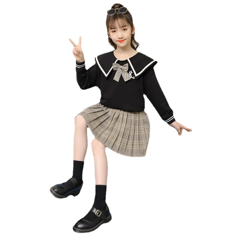 

Baby Kids Clothes Fashion New College Style Childrens Clothing Suits Tops + Pleated Skirts 2ps Toddler Girl Fall Clothes Outfit