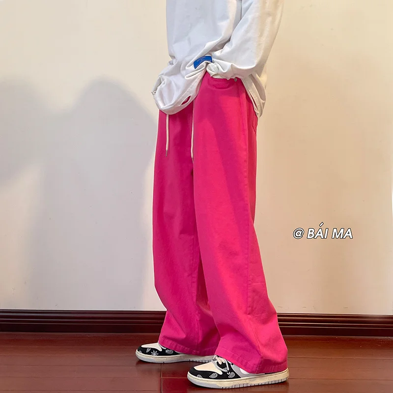 

Pink/Blue/White/Black Baggy Jeans Men Fashion Casual Straight Jeans Men Streetwear Hip Hop Loose Denim Pants Mens Trousers S-2XL