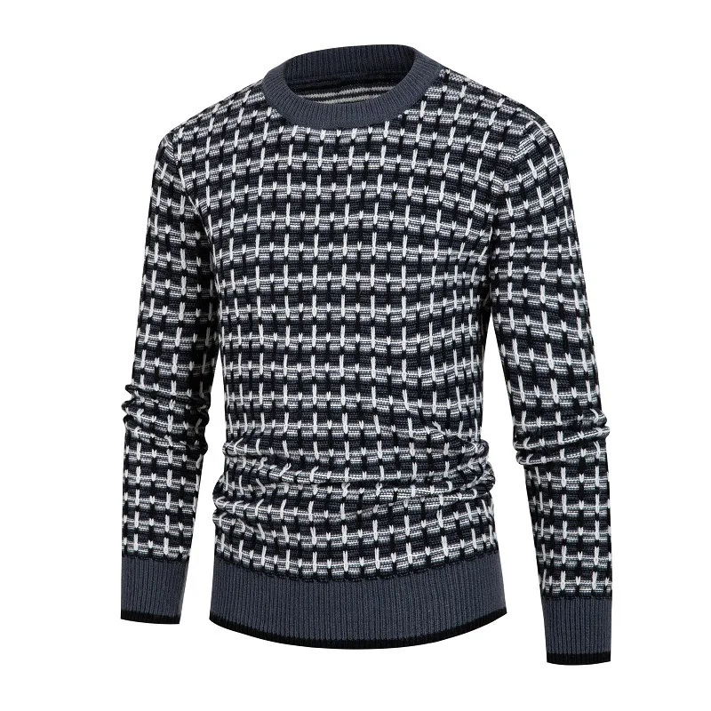 New Men's Round Neck Pullover Knitwear Large Yards Fashion Jacquard Slim Sweater Men