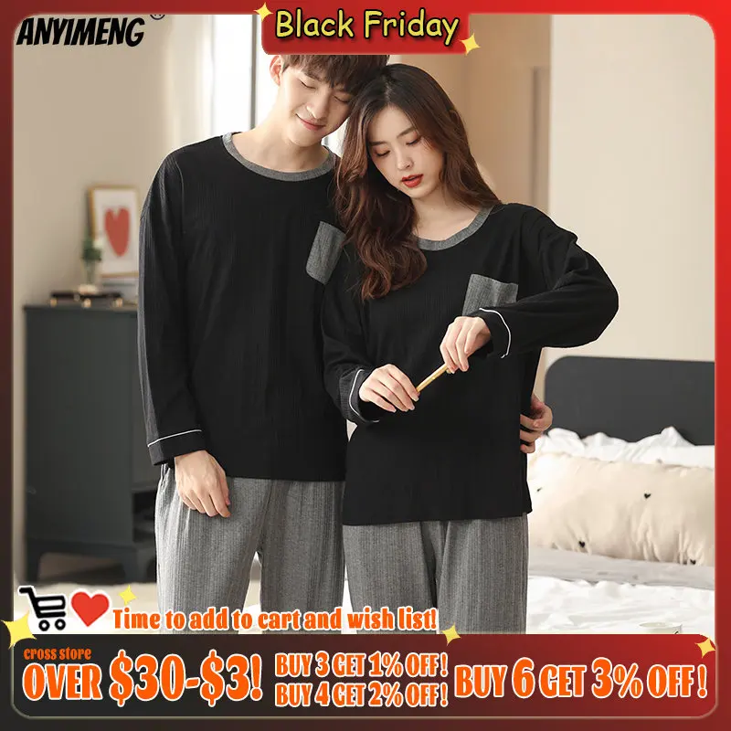 

Осенне-зимний новый дизайн, пижамный комплект для пары, хлопковая одежда для отдыха для пар, модная Пижама для мужчин, однотонная одежда для ...