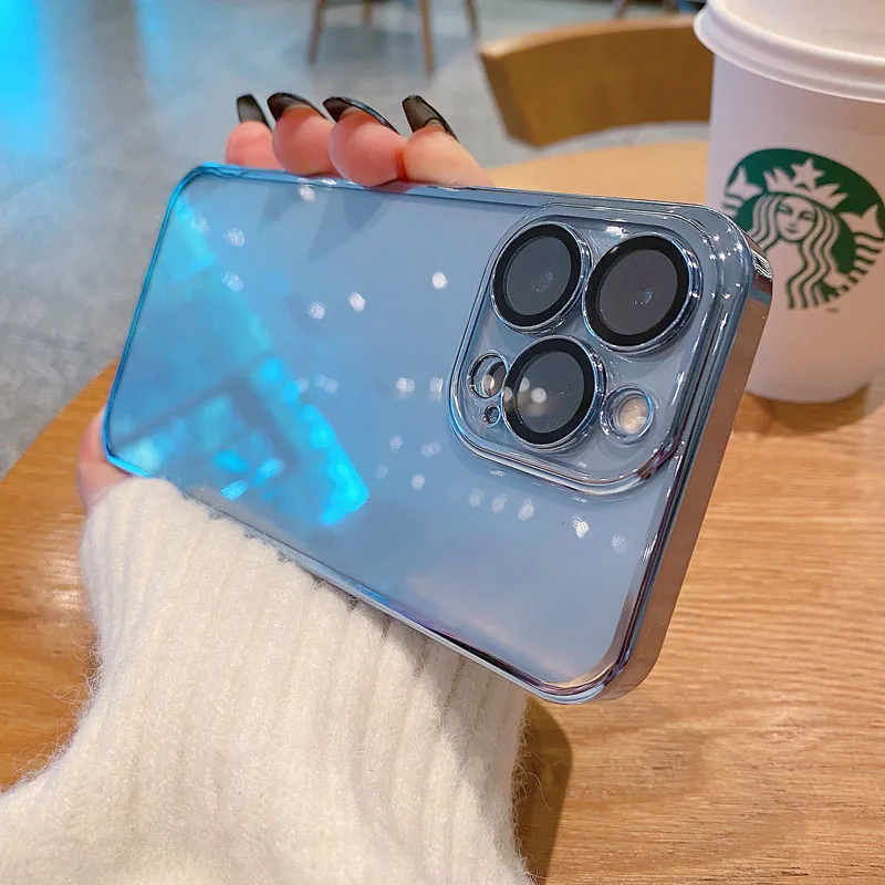 

Luxury With Camera Protector Transparent Silicone Case for iPhone 13 12 11 Mini Pro Max X XR XS 7 8 Plus Slim Shockproof Cover