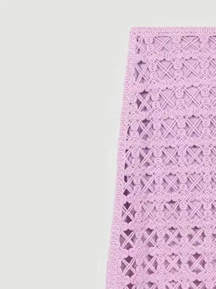 

Summer 2023 Lady Sleeveless Knit Tank Tops or Slim Fit Tassels Midi Skirt Suit Women Fashion Embroidery Hollow Out Pink Set New