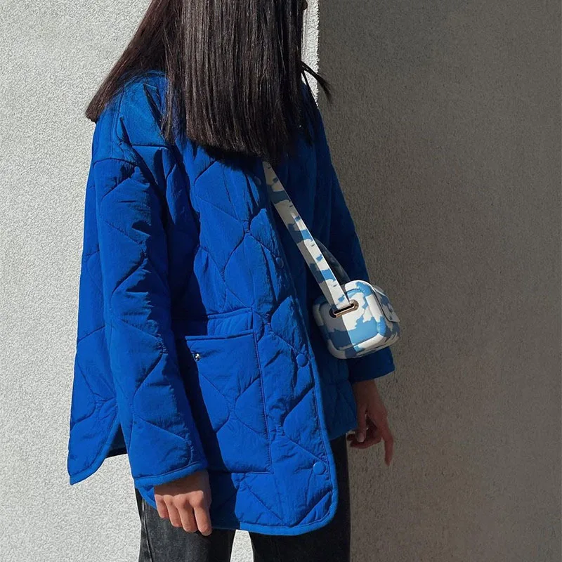 Parkas Women New Casual Loose Blue round Neck Cotton Coat Jacket Women Winter Coat Women