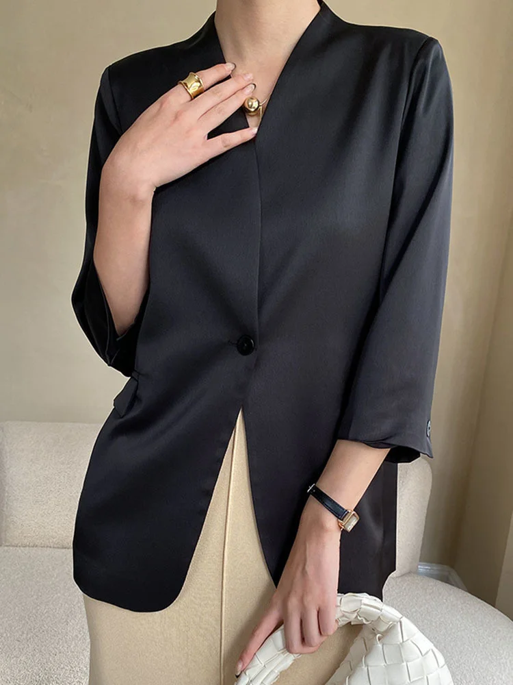 Женский Тонкий Блейзер с V-образным вырезом и длинным рукавом