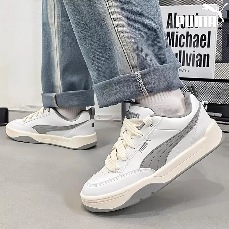 Фото Кроссовки PUMA белые с серым кожаным верхом, на толстых шнурках, с массивной подошвой, повседневные, для скейтбординга, 395084-01 №3