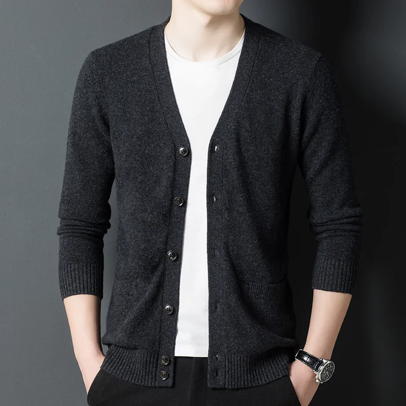 men's Cardigan sweater all wool outer wear thickened sweater men's V-Neck Sweater loose coat 2022 new style