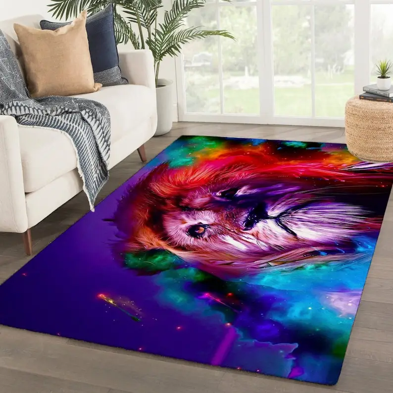 Astral Lion Carpet Area Rug Animal Carpet Rug, Galaxy Lion Mat Lion King Carpet Rug, Animal Kingdom Carpet Rug, Lion Painting