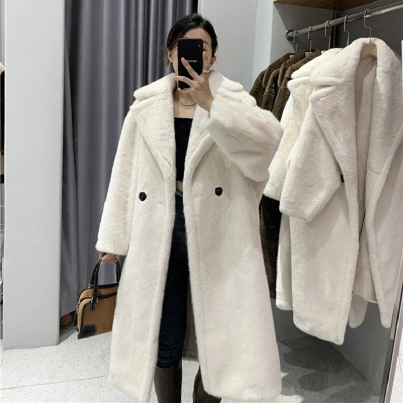 CARECODE Maternity Winter Faux Fur Coat Solid Color Turn-down Collar Pregnancy Clothes Button Thick Warm Outwear Long Coat