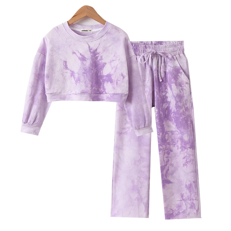 Спортивный костюм для девочек 2 шт. модный топ и брюки спортивный одежда