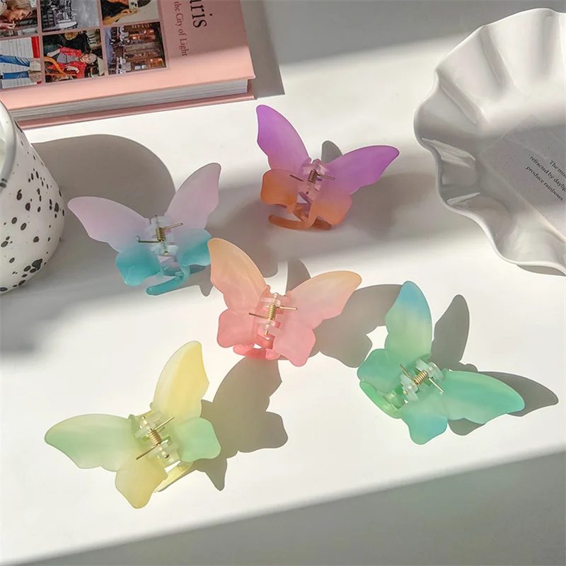 

Korean Women Colorful Gradient Hair Crab Matte Acrylic Butterfly Hair Claws Clamp Clip Headwear Girls Hair Accessories