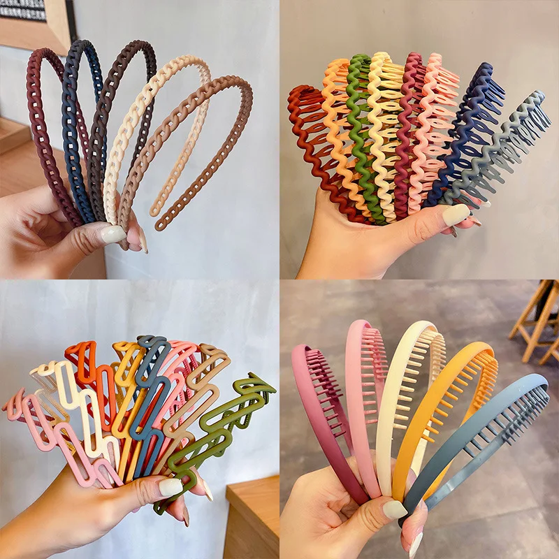 

Morandi Color Hair Hoop Female All-Match Press Hair Head Buckle Headband Girl Frosted Serrated Hair Accessories Jewelry Gift