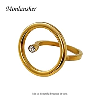 monlansher minimalist clear rhinestone hollow circle ring for women statement stainless steel geometric finger rings party gifts