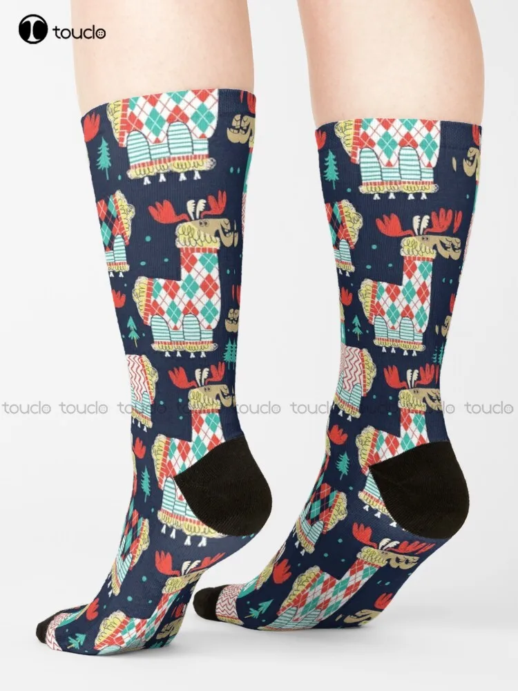 

Christmas Llamas-Dark Background Socks Dance Socks Unisex Adult Teen Youth Socks Cute Pattern Funny Autumn Best Cartoon Gift Art