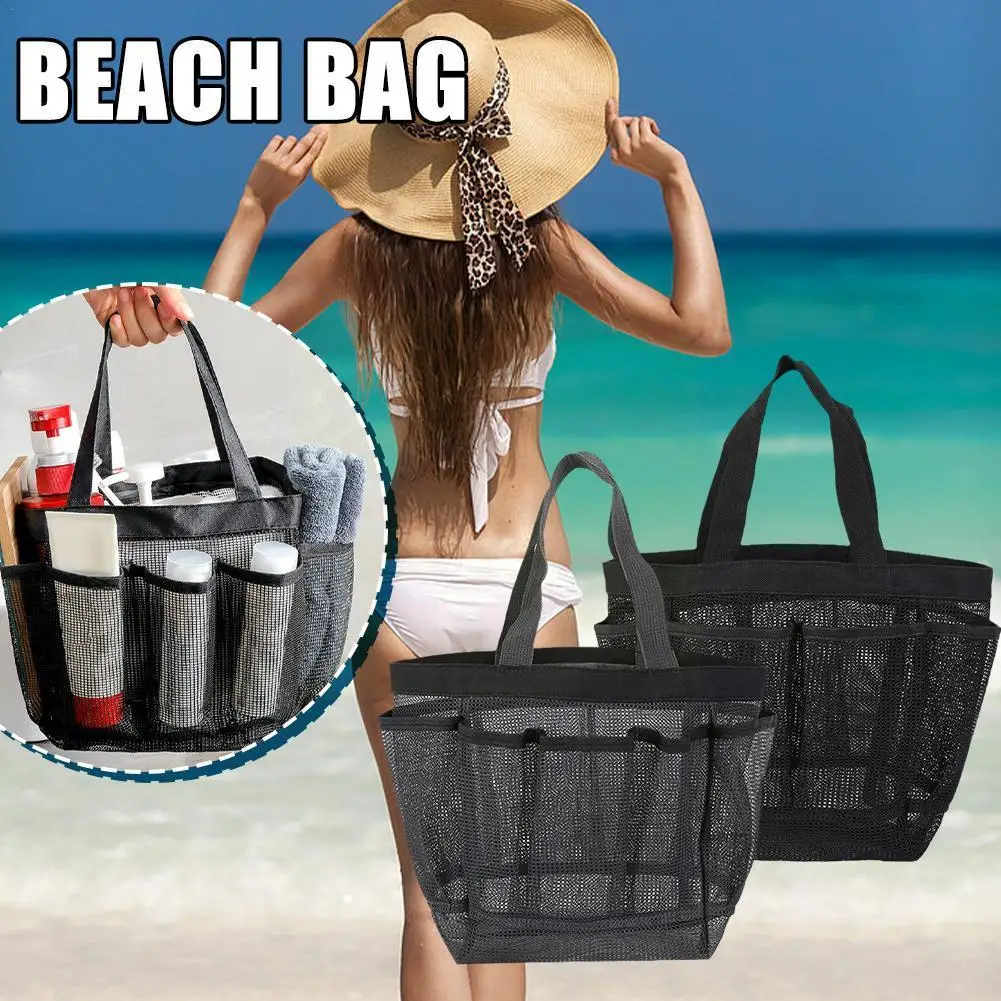 

Multifunction Large Capacity Mesh Shower Beach Bags Portable for College Dorm Bathroom Tote Bag Durable with 8 Pockets Shoe P8Y8