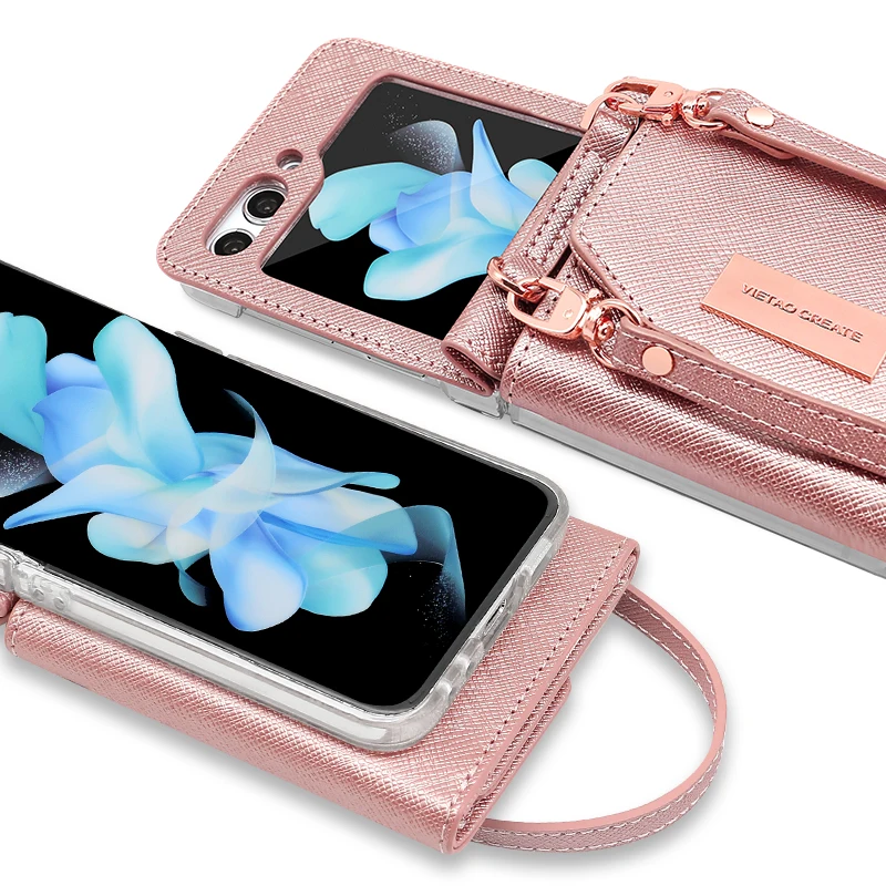 Vietao-для Samsung Galaxy Z Флип 6 5 4 3 чехол с ручным ремешком кожаный кошелек слот для карт