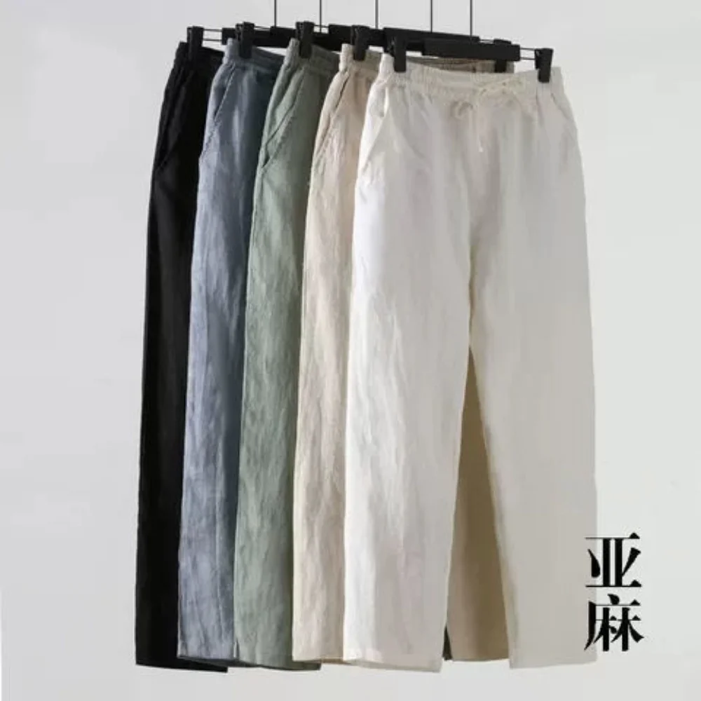 

Summer Linen Pants Men Thin Loose Mens Joggers Cotton Linen Cropped Pants Men's Casual Pants Chinese Style Linen Pants
