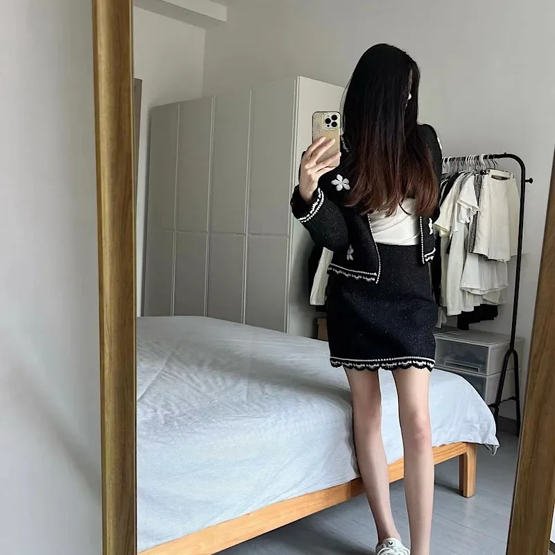 2024 осенняя новая мода с жемчужным цветком тяжелая работа стильная женская куртка