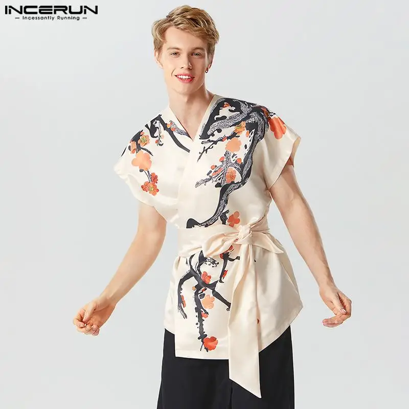 

Fashion Casual Style Tops INCERUN New Men's Funny Print Shirts Party Shows Tie Knot Design Sleeveless Cardigan Blouse S-5XL 2023