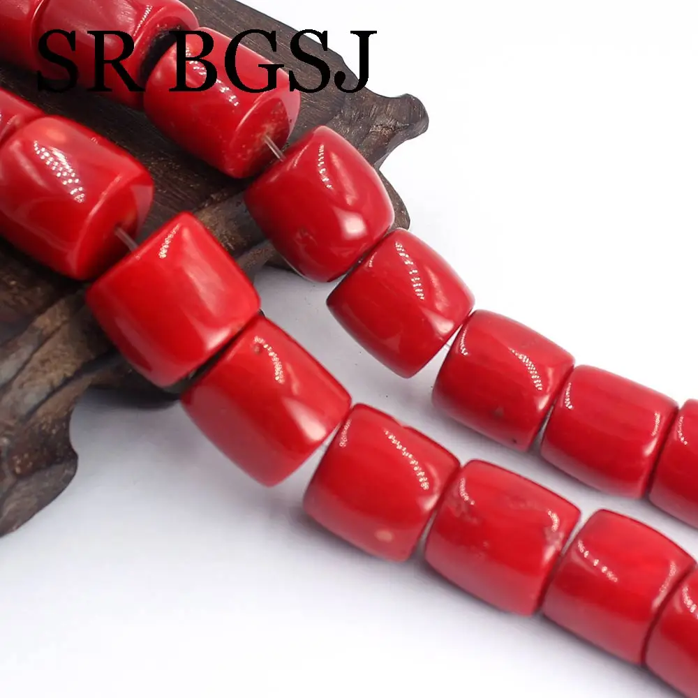 

14-15mm Natural Column Red Big Coral Loose Beads Jewelry Necklace Bracelets DIY Findings 20"