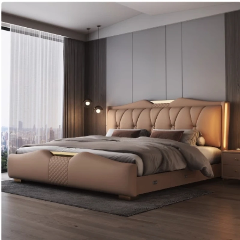 Роскошная двуспальная кровать с каркасом современные полки King Size полная Twin Queen