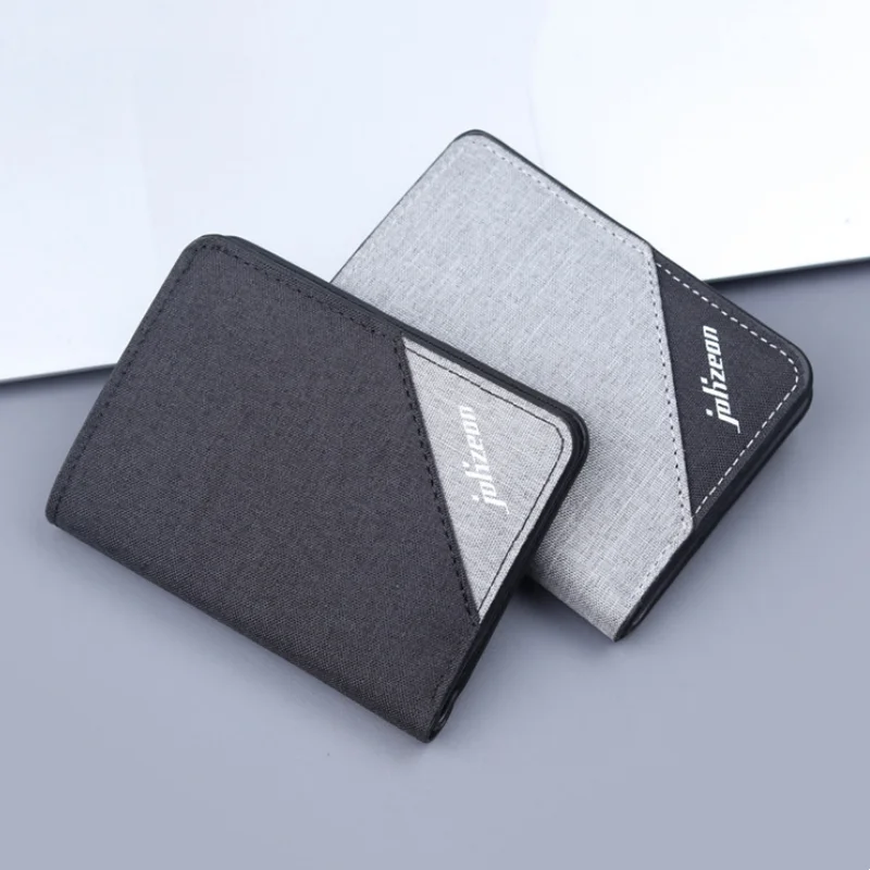 Simple Multi-layer Folding Card Case Canvas Credit ID Holder Retro Bifold Small Wallet Vertical Short Pouch for Men