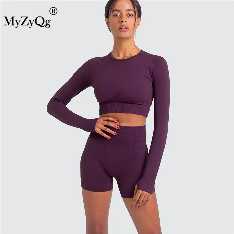 

Women Seamless Sexy Two Piece Yoga Sets T-shirt Shorts Fitness Sports Running Legging Suit Tracksuit Gym Workout Sportswear