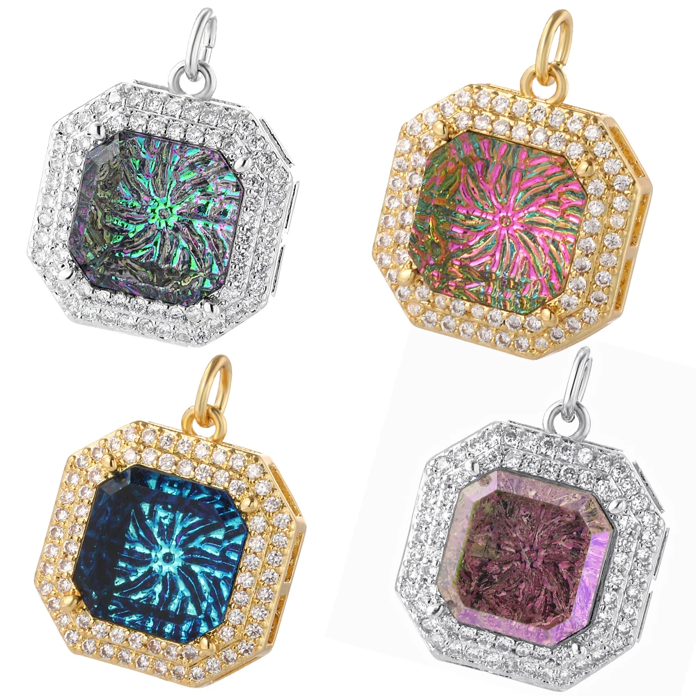 

Big Zircon CZ Colorful Boho Charms for Jewelry Making Supplies Gold Copper Accessories Diy Earrings Necklace Bracelet Make