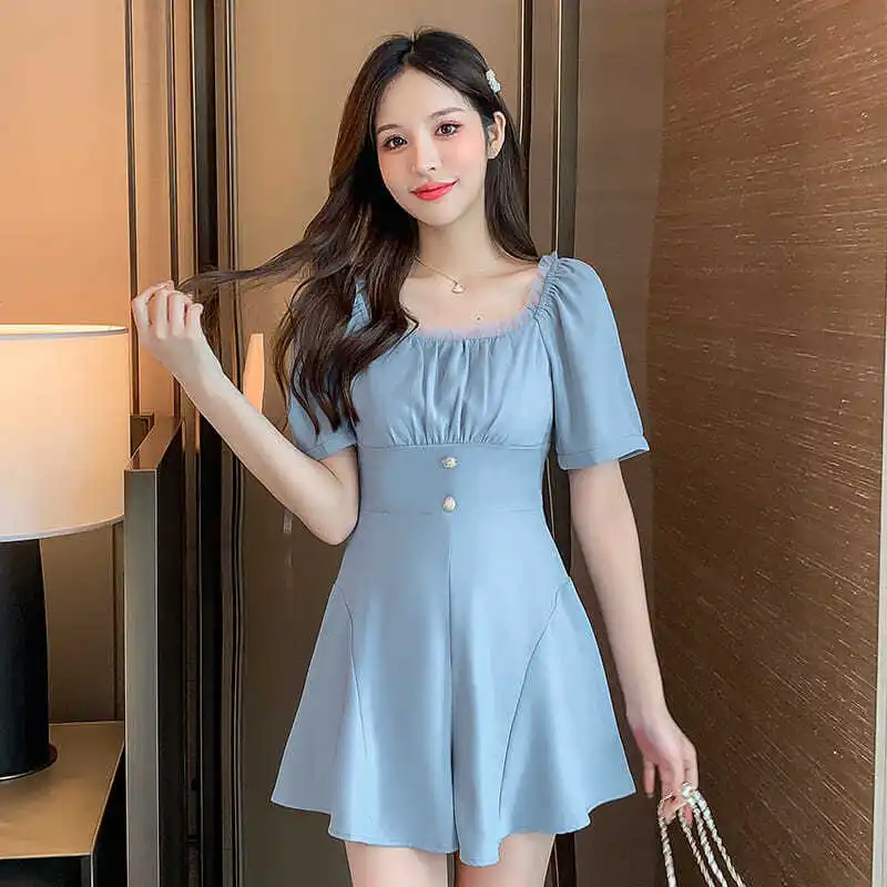

Women 2022 Summer New Fashion Short Sleeve Solid Jumpsuits Female Casual Wide Leg Overalls Casual Romper Ladies Playsuit Q14