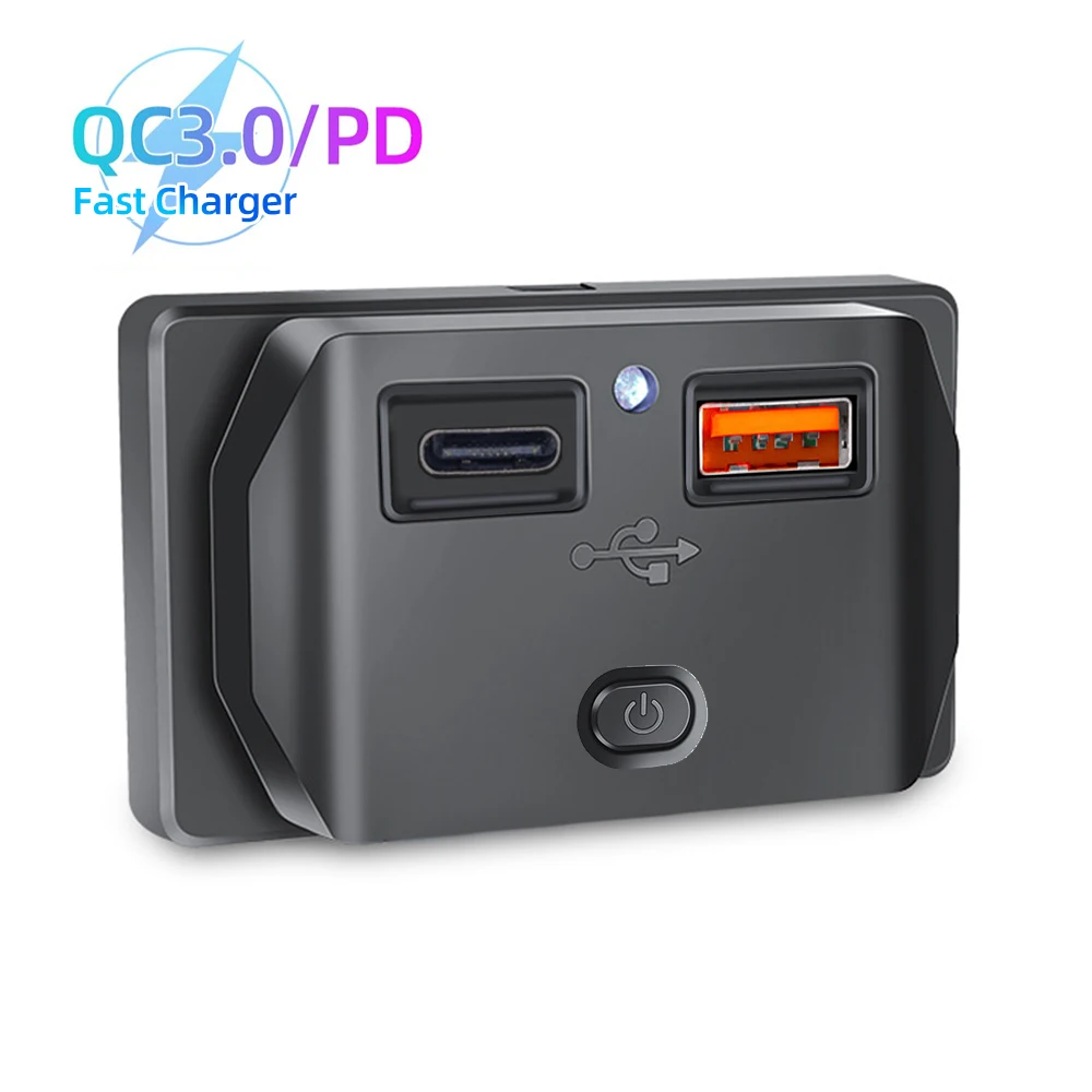

Modified PD QC3.0 Dual Ports Phone Charger LED Display USB Type C Power Socket with On-off Switch for RV Car Motorcycle 12V-24V