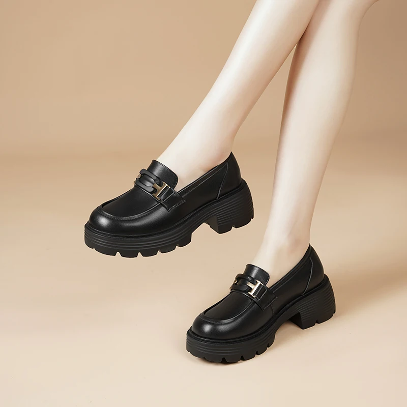 AIYUQI Platform Loafers Women 2023 New Genuine Leather Women High Heels Spring One Foot British Style Women Shoes