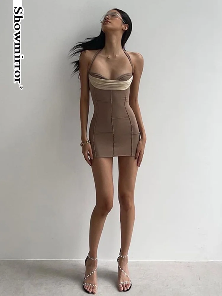 

Showmirror Elegant Halter Bodycon Mini Dress Outfits for Women Party Club Skinny Birthday Prom Sexy Dresses Clothes Vestidos