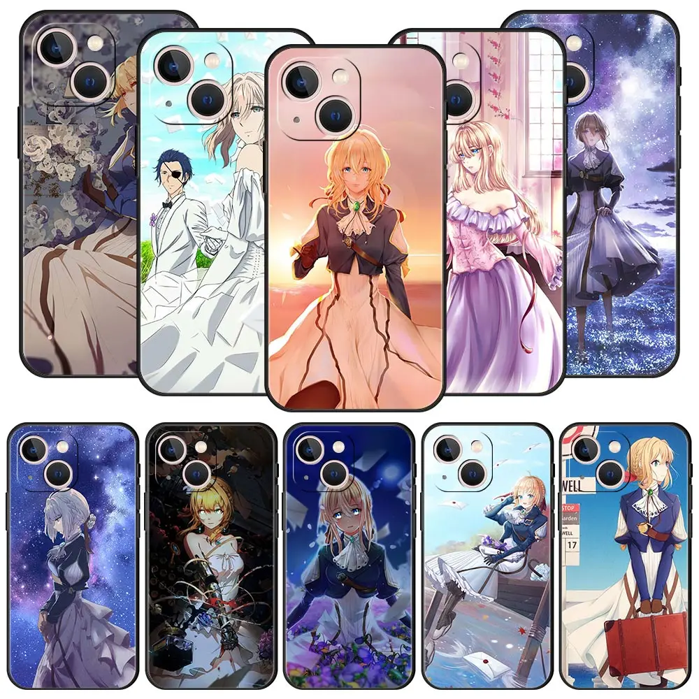 

Violet Evergarden Anime Phone Case For iPhone Apple 14 13 12 11 Pro Max Mini XR XS X SE 2020 7 8 Plus Cover Black Silicone Shell