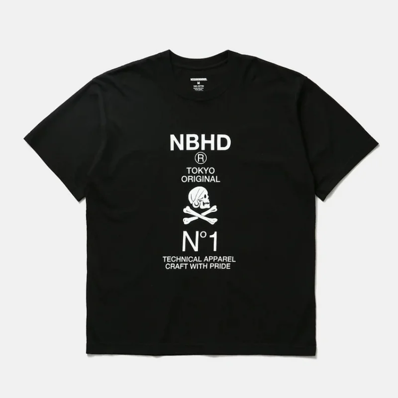 Фото Мужская повседневная футболка в стиле NBHD с принтом черепа, короткий рукав, круглый вырез, уличный стиль №3