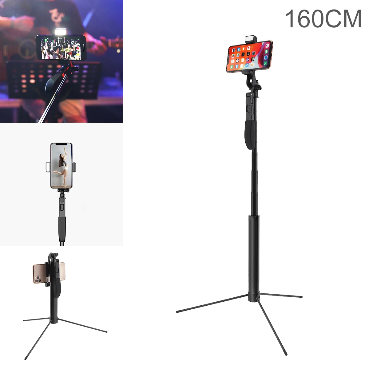 

Portable Integrated Selfie Stick Tripod with Adjustable Light Mobile Phone Bracket Bluetooth Remote Control for Live/ Video Chat