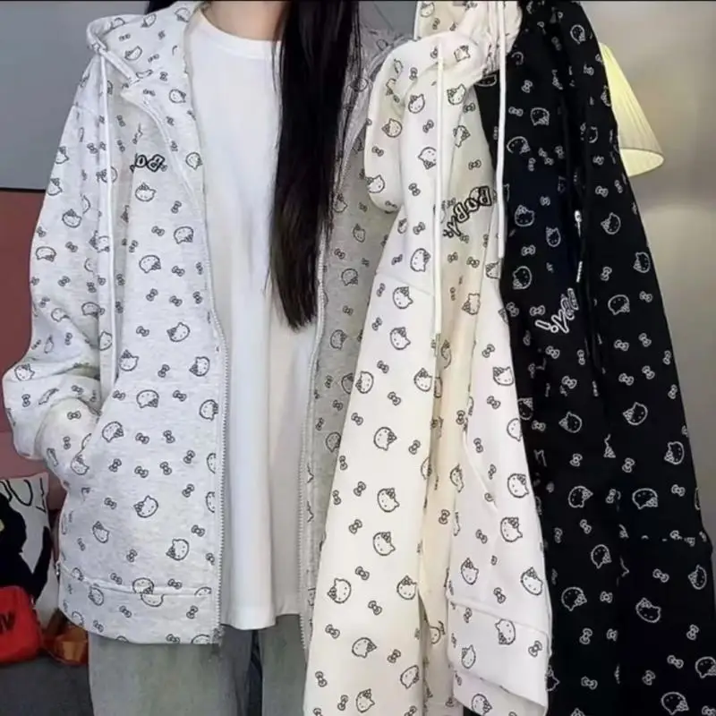 Kawaii Hello Kittys куртка с капюшоном милая толстовка принтом Kt корейская версия Y2K