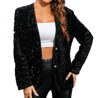 women coat shiny sequin single breasted all match v neck spring jacket for parties
