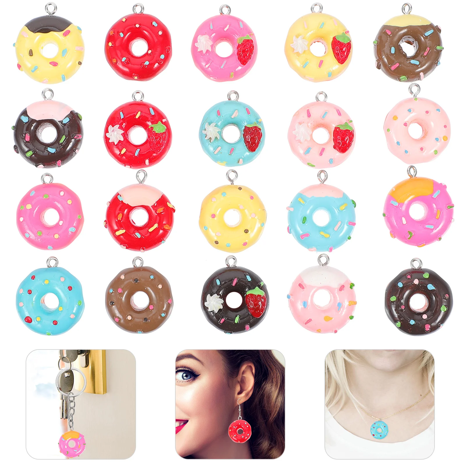 

20 Pcs Donut Pendant Silicone Keychain Handicraft Decor Accessories Food Candy Jewelry Charms Alloy DIY Bracelets Baby Girl