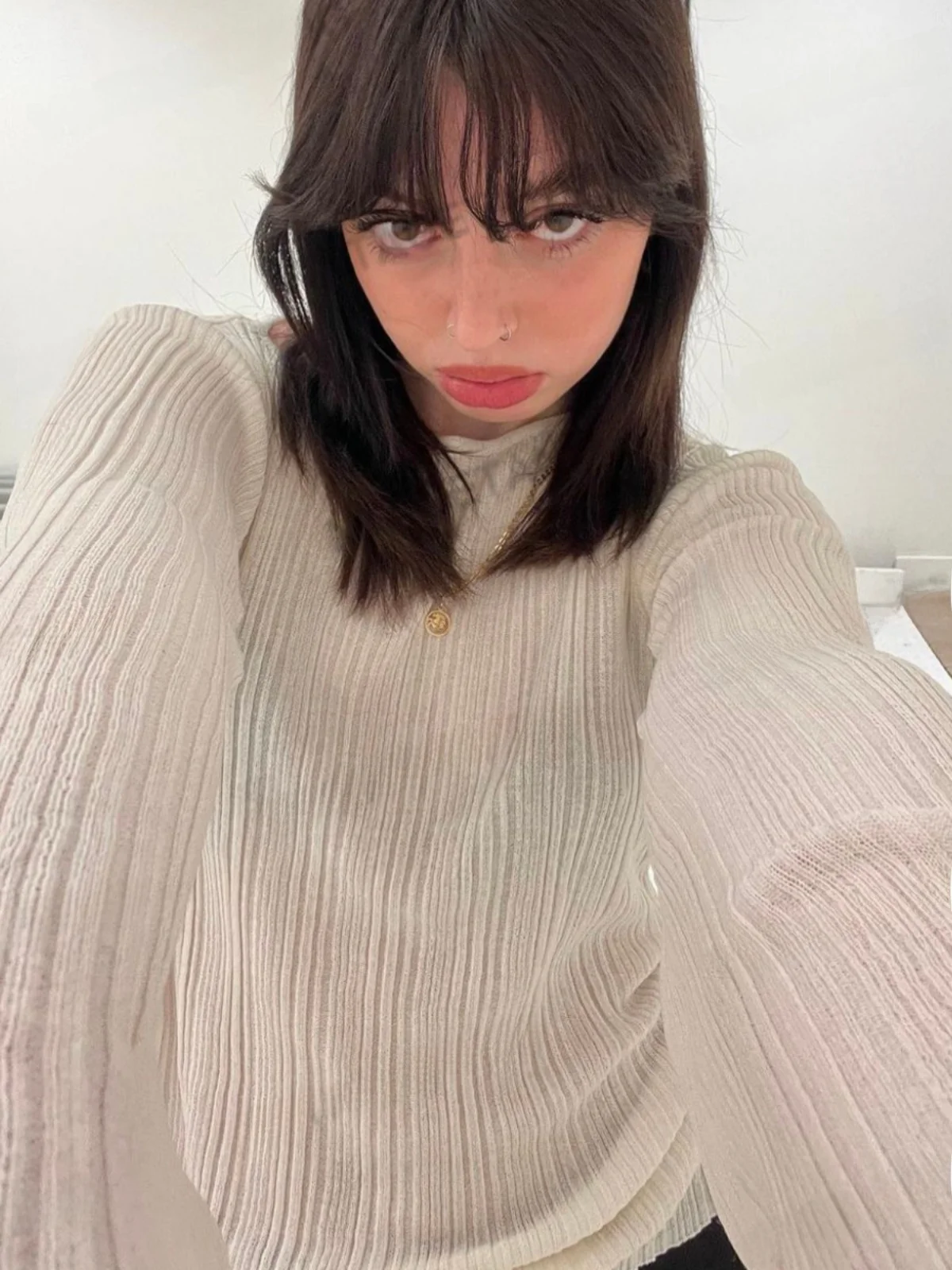 Vintagetang Ретро полувысокий воротник с деревянными ушками и длинными рукавами