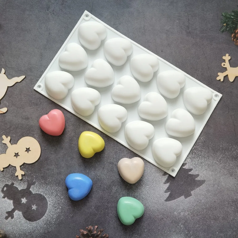 

Silicone Mousse Cake Mold 15 Cavity Love Dessert Mold Heart Shaped Cake Chocolate Pudding Baking Tool Soap Candle Mould