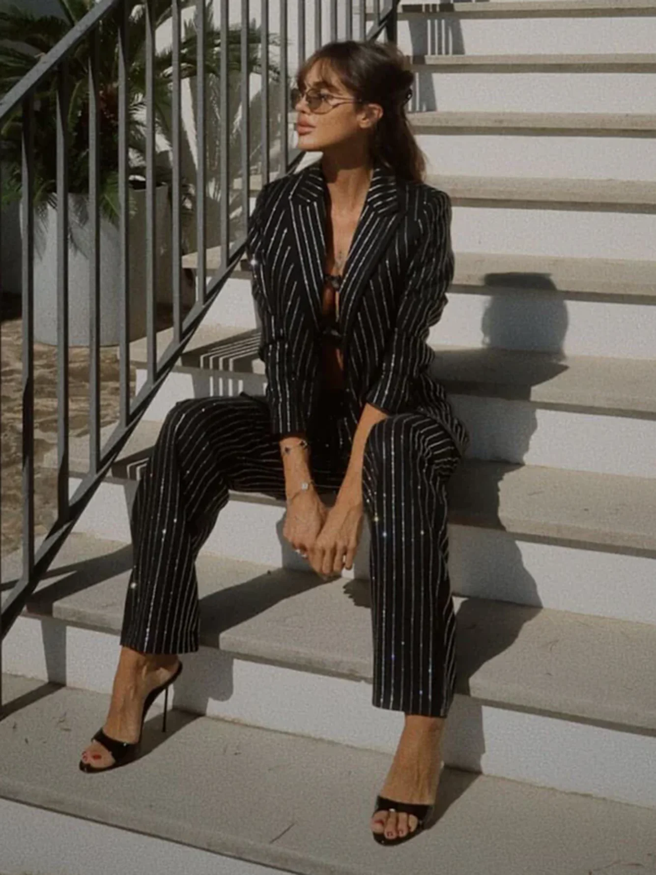 Высокое качество новинка 2024 модный свободный женский комплект с бриллиантами