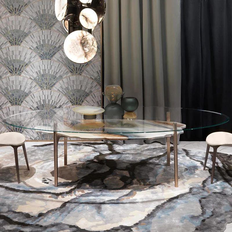 Роскошный обеденный стол в итальянском стиле изысканный мраморный высокой