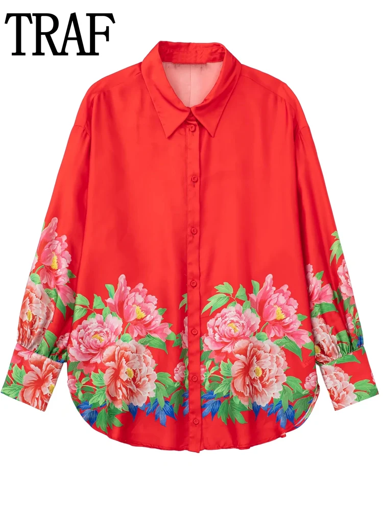 

Рубашка женская с цветочным принтом, на пуговицах, с длинным рукавом