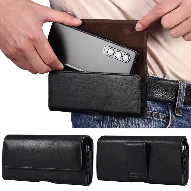 Belt Case for Samsung Galaxy Z Fold 4 3 2 5G Luxury Leather Pouch Waist Belt Clip Bag Holster Cell Phone Cover Fold4 Fold3