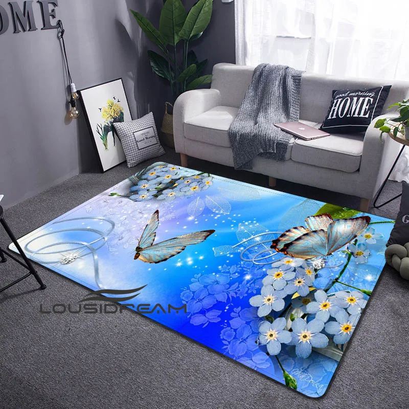 

3D Printing Butterfly Flower Carpet Children Play Crawling Mat Carpet Living Room Bedroom Anti-slip Living Room Large Carpet