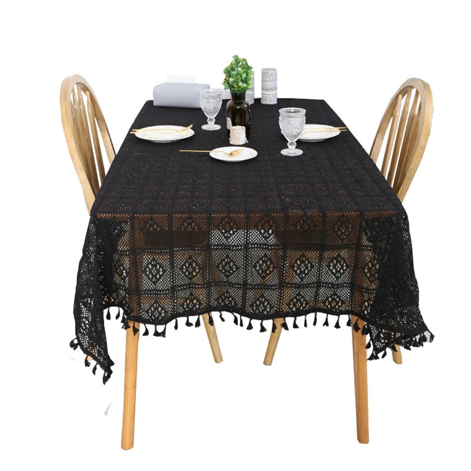 

Скатерти из хлопка, водонепроницаемые скатерти для стола, кружевные черные скатерти с полыми цветами, украшение для журнального столика