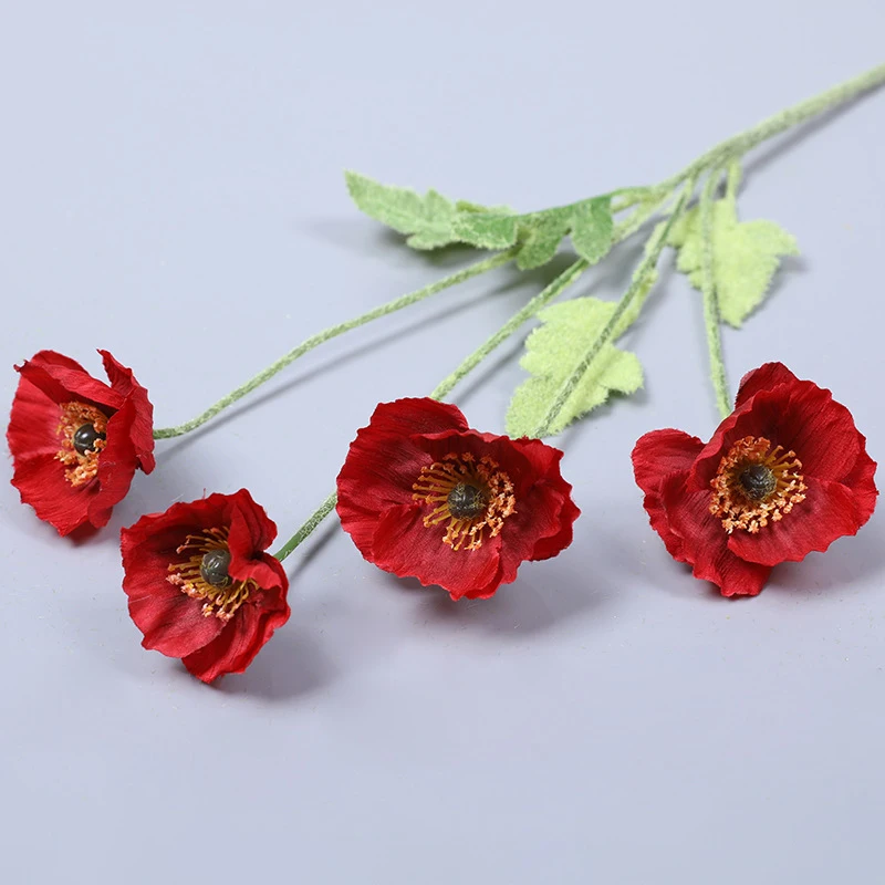 

58cm Artificial Poppy Silk Flower 4 Branches Poppy Flower Garden Wedding Simulation Flower Home Decoration Artificial Flower