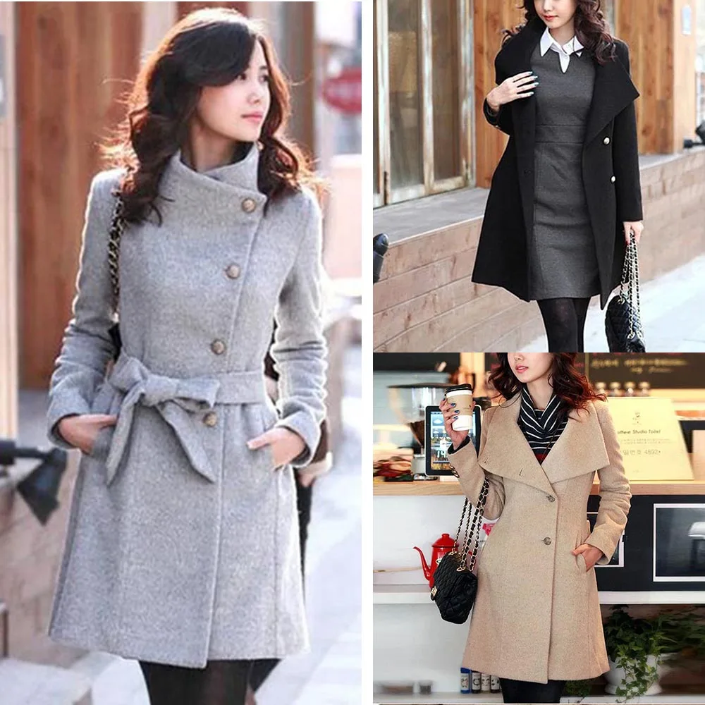 

Women Long Coat Single Breasted Stand Collar For Cold Winter