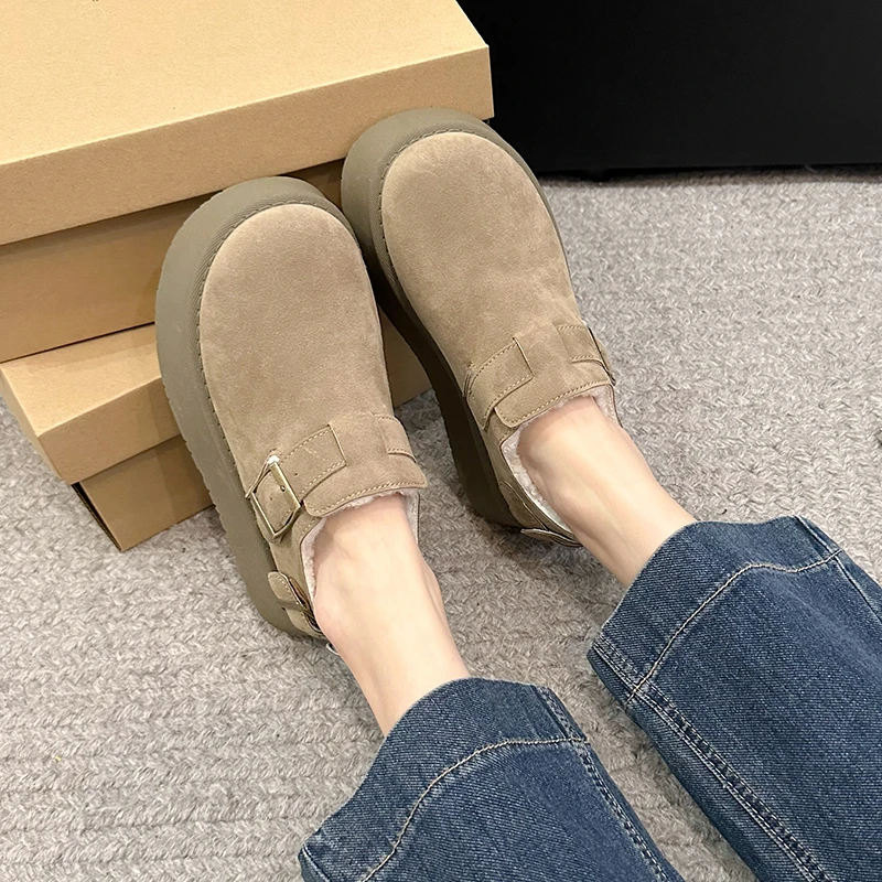 2024 женские тапочки шлепанцы зимние сапоги на платформе высокое качество кожаные