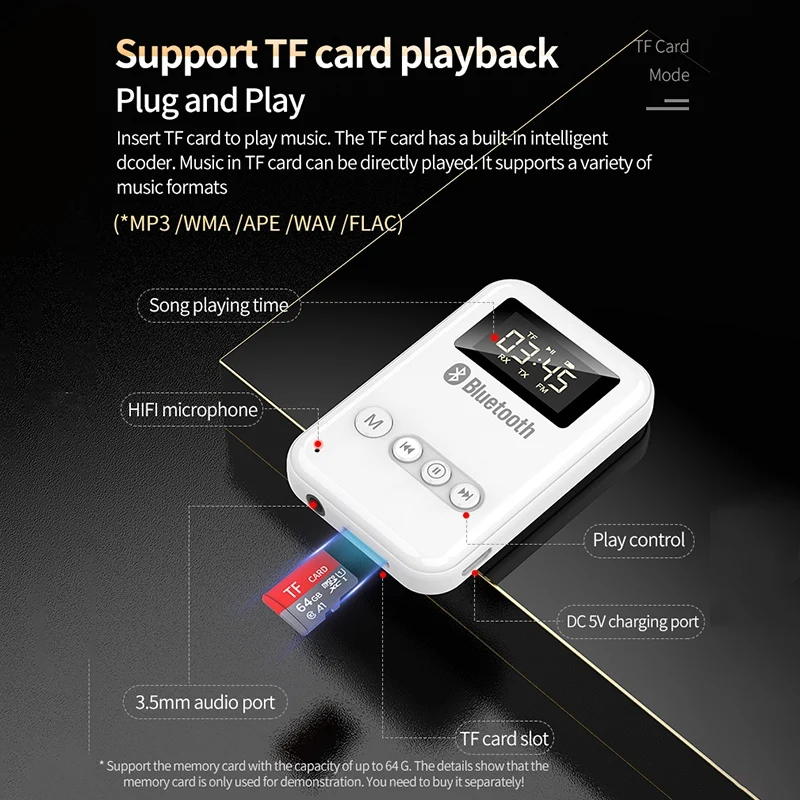 Новый 2-в-1 беспроводной AUX адаптер Поддержка TF карты Bluetooth 5 0 приемник передатчик
